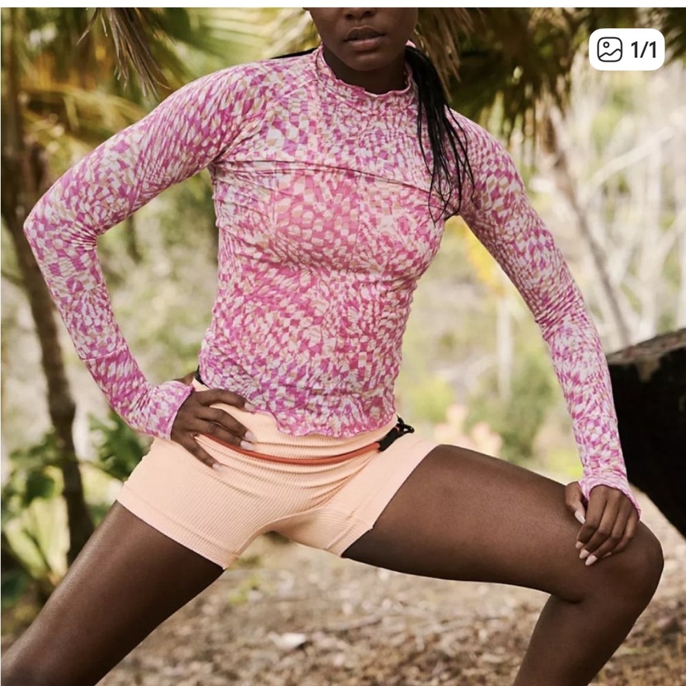 Free People Pink and Peach Printed Long Sleeve Top